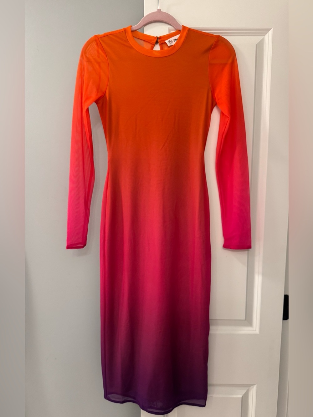 The Drop Ombre Mesh Bodycon Midi Dress Pink Purple Long Sleeve Women’s XXS NWT - Picture 5 of 9